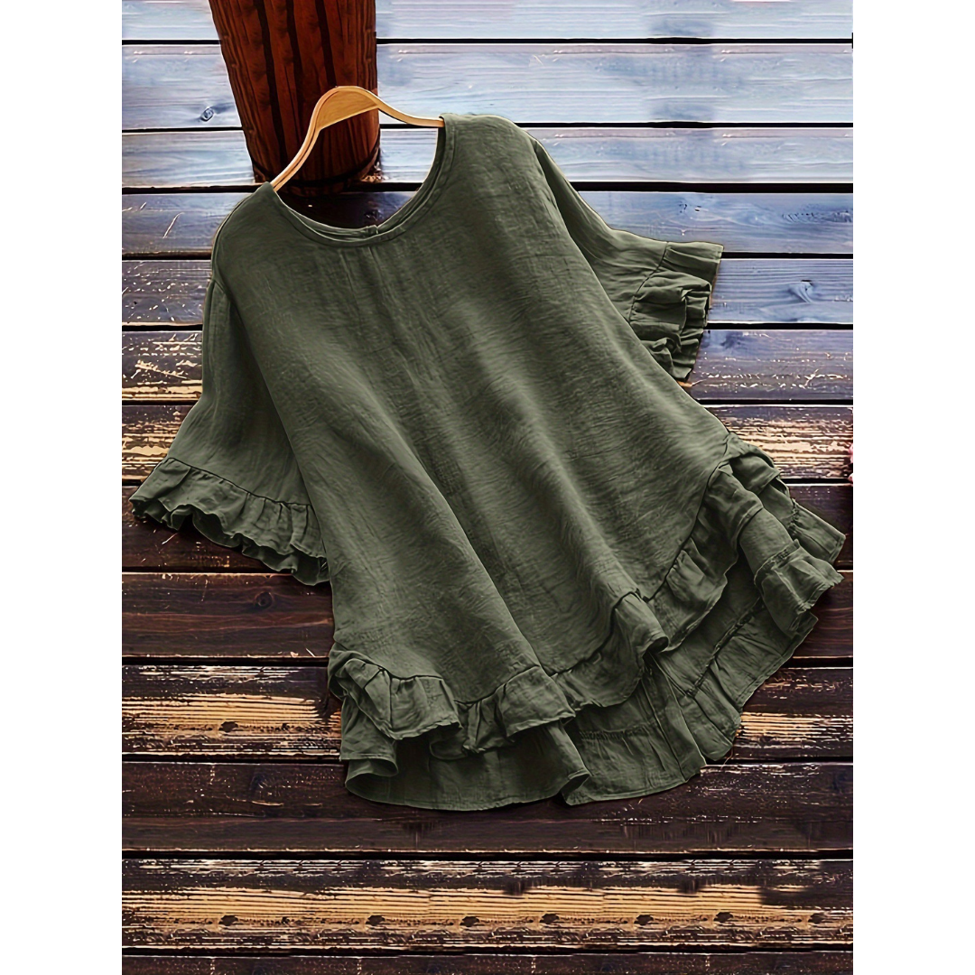 EVITA™ - Simple Plus Size Ruffle Hem Summer Blouse