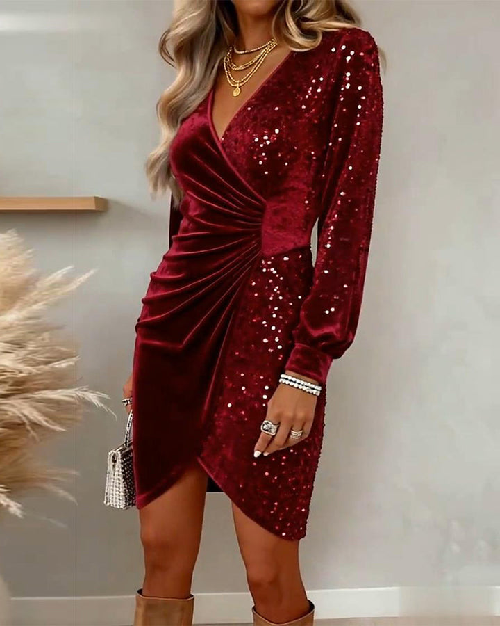 Emilia Snowfall | Frosted Dream Midi Dress with V-Neck