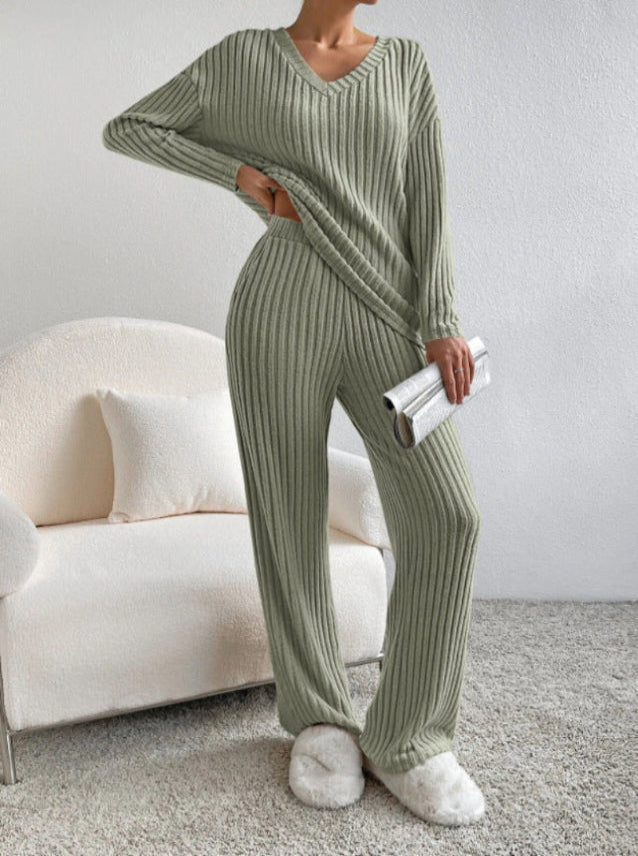 ELMER™ - Casual Long Sleeve V-Neck Top and Pants Set