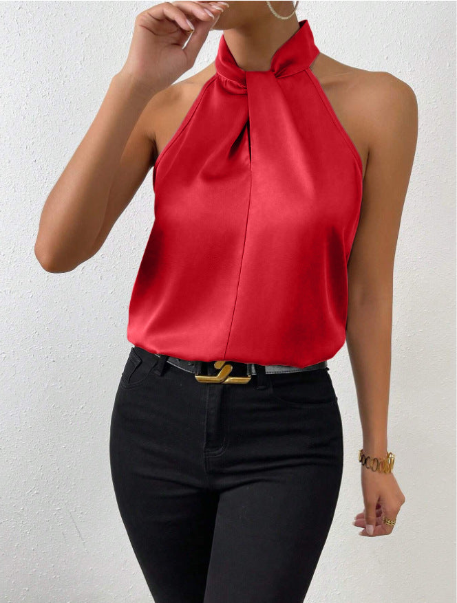 Seidentop Damen | Eleganter Knotenkragen & Fließender Fall