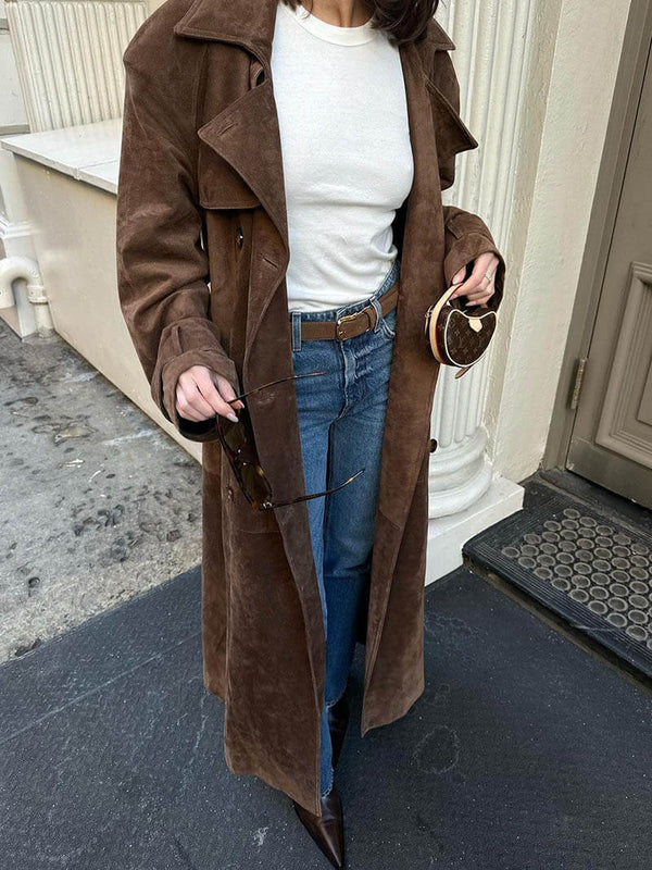 Olivia - Classic Suede Trench Coat
