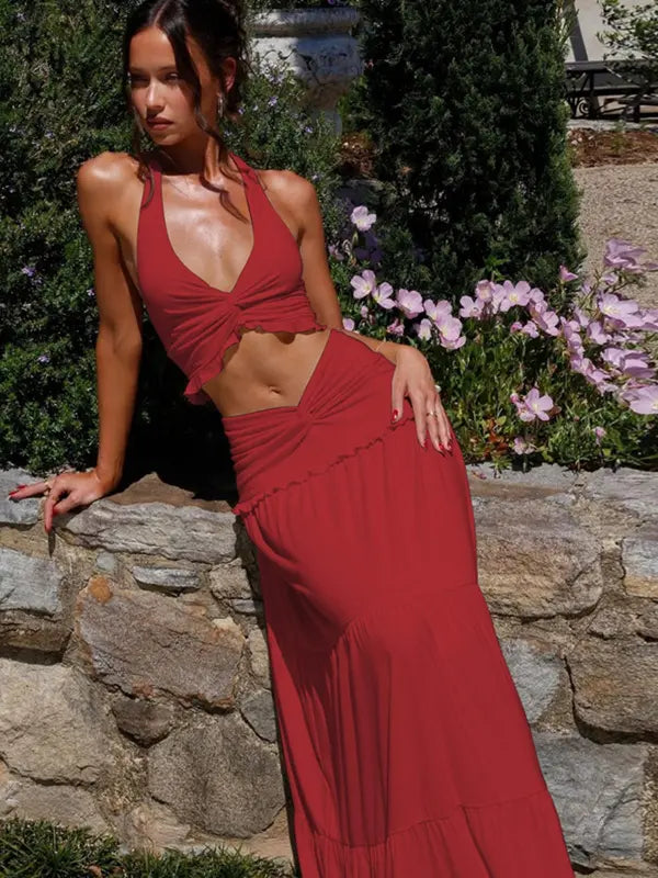 ARIYA™ – Chic Plunge Neck Summer Two-Piece Outfit