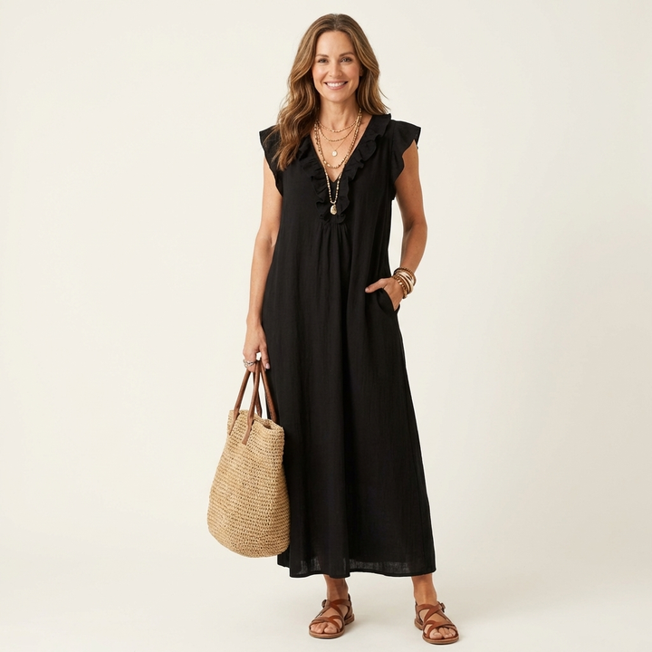 Josette | Ruffled V-Neck Maxi Dress