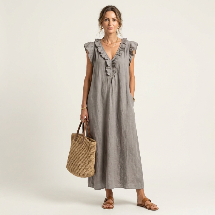 Josette | Ruffled V-Neck Maxi Dress
