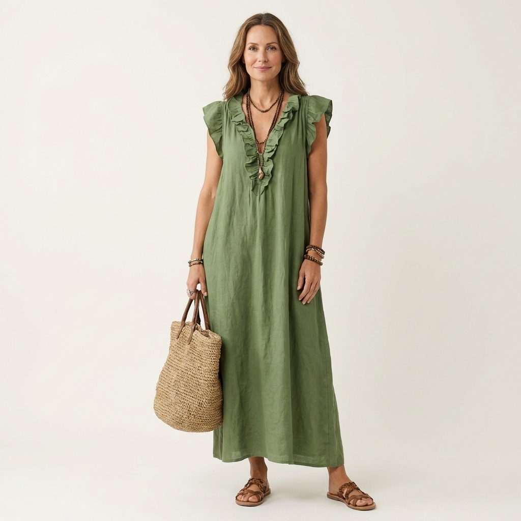 Josette | Ruffled V-Neck Maxi Dress