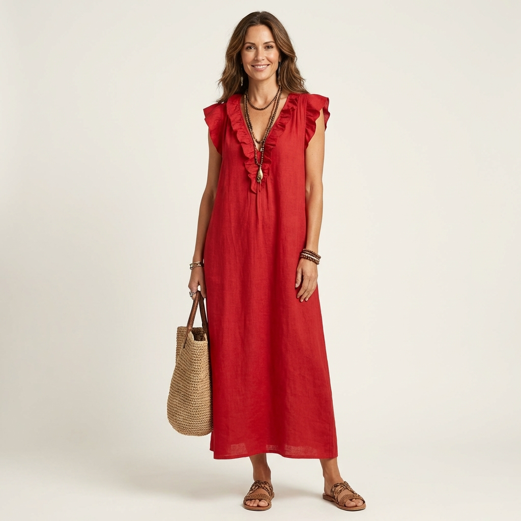 Josette | Ruffled V-Neck Maxi Dress