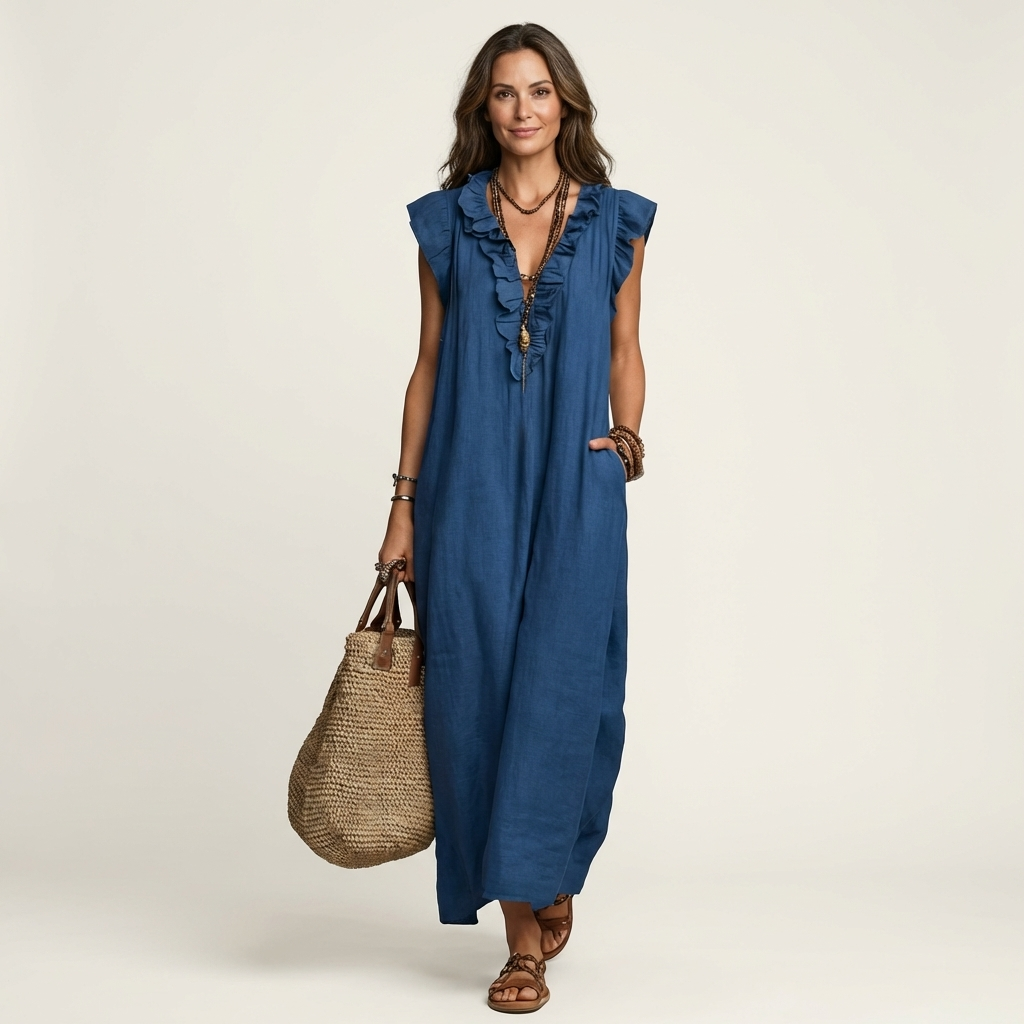 Josette | Ruffled V-Neck Maxi Dress