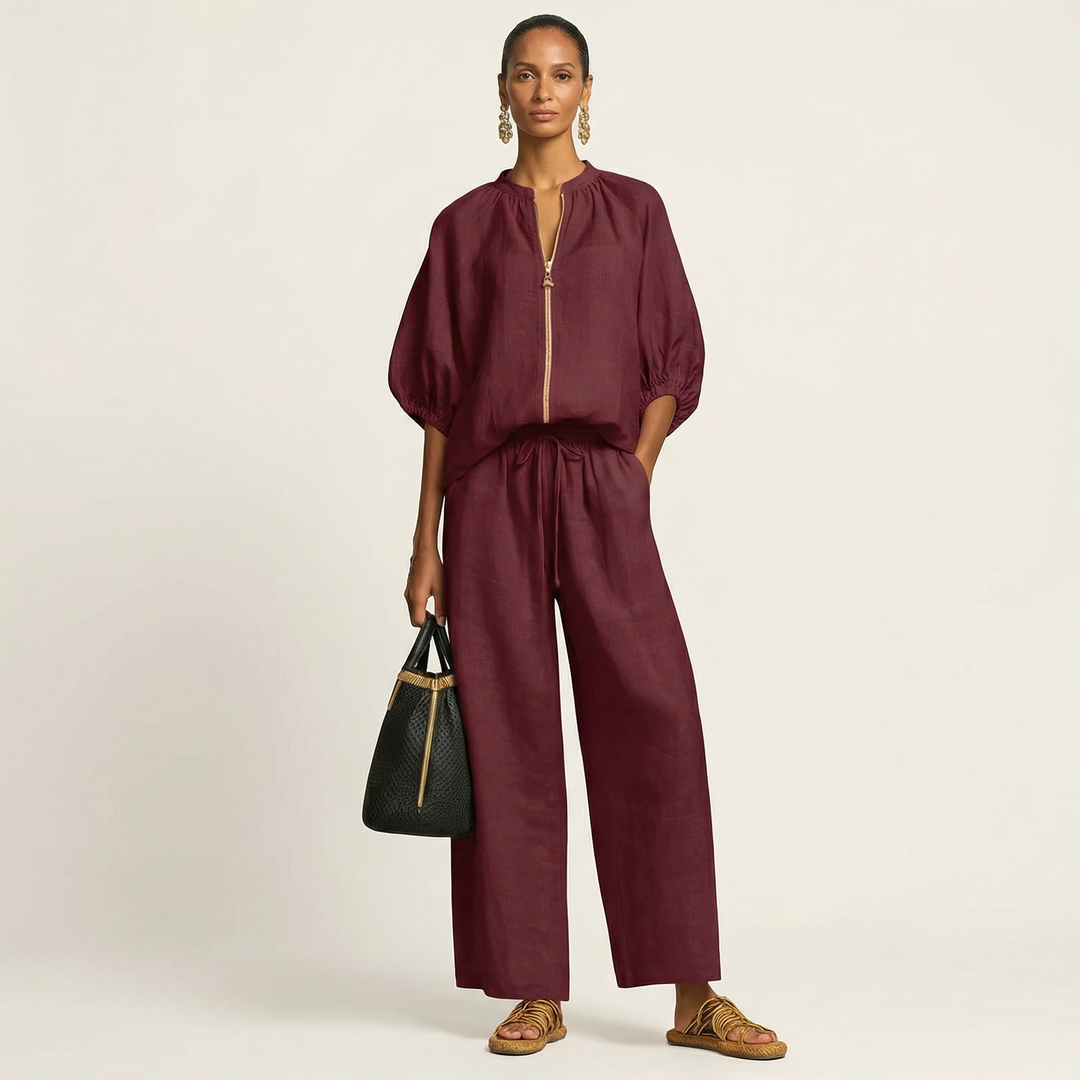 Marlowe | Set with Puff Sleeves and Front Zipper