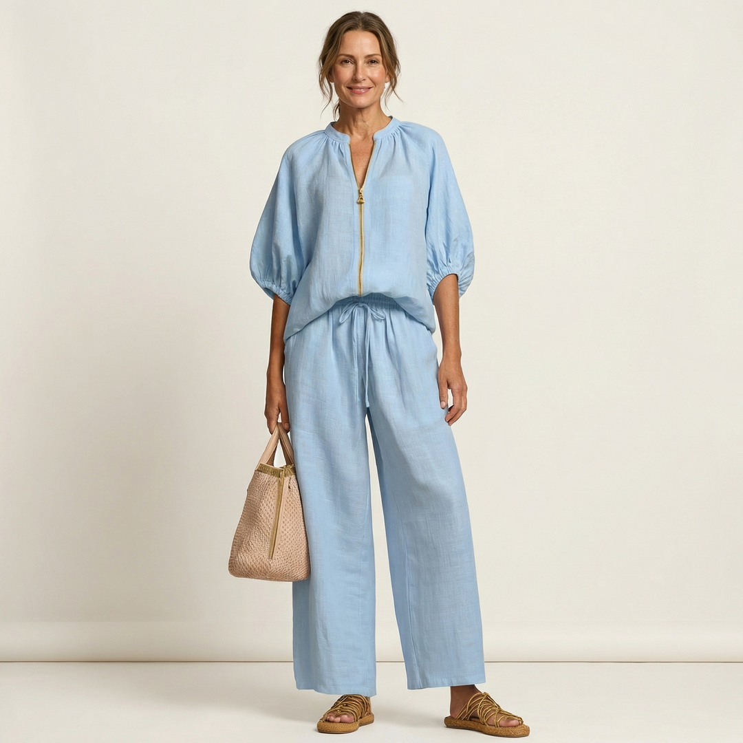 Marlowe | Set with Puff Sleeves and Front Zipper