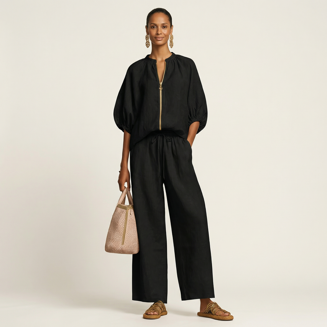 Marlowe | Set with Puff Sleeves and Front Zipper