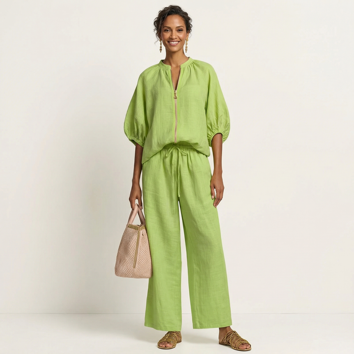 Marlowe | Set with Puff Sleeves and Front Zipper