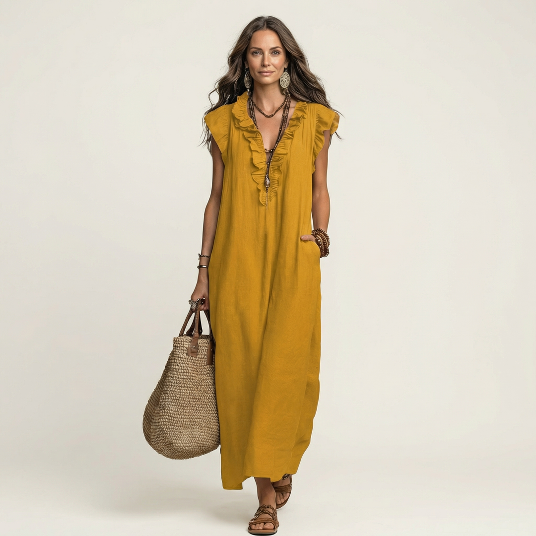 Josette | Ruffled V-Neck Maxi Dress
