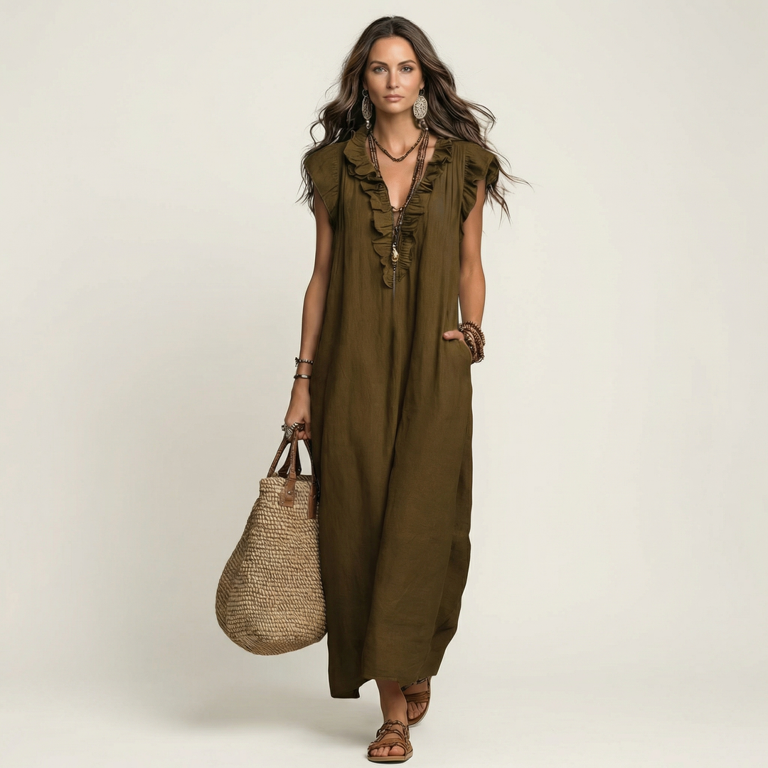 Josette | Ruffled V-Neck Maxi Dress