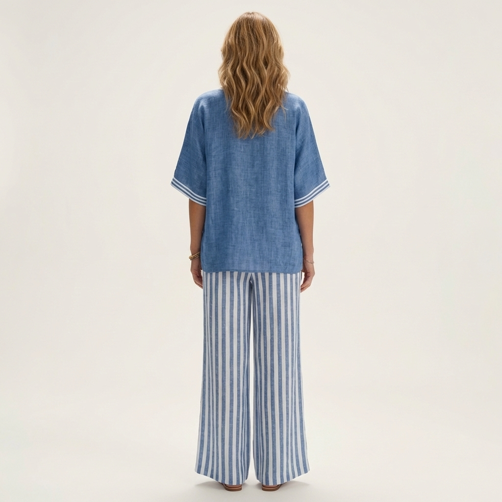 Juliana | V-Neck Varsity Top & Striped Wide Pants Set
