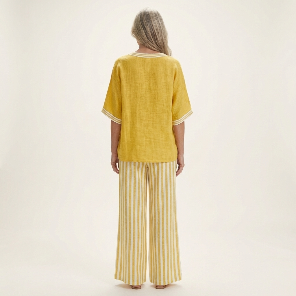 Juliana | V-Neck Varsity Top & Striped Wide Pants Set