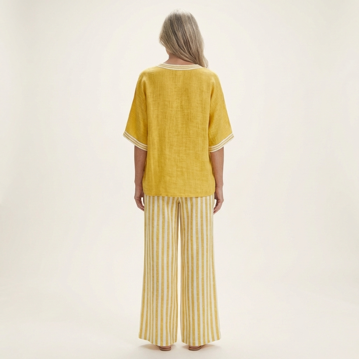 Juliana | V-Neck Varsity Top & Striped Wide Pants Set