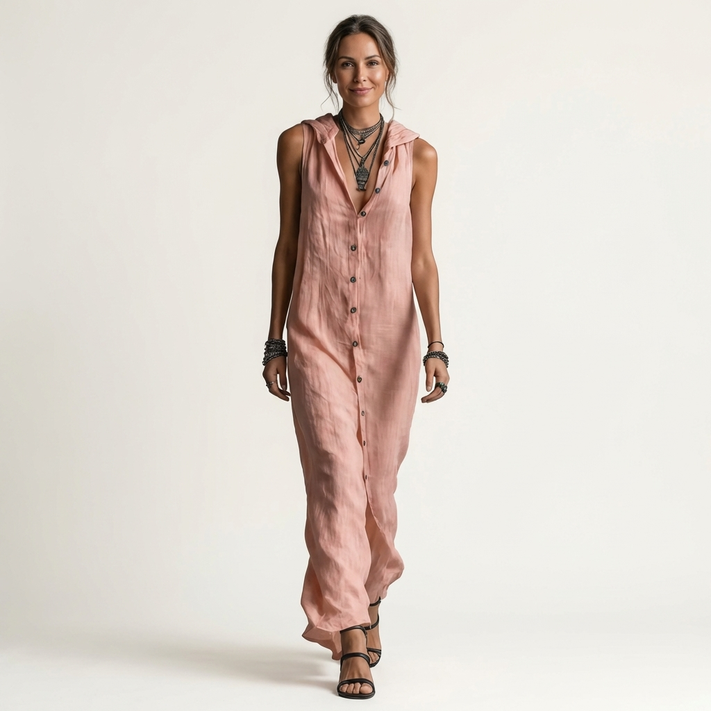 Mirabell | Hoodless, Sleeveless Maxi Dress with Button Placket
