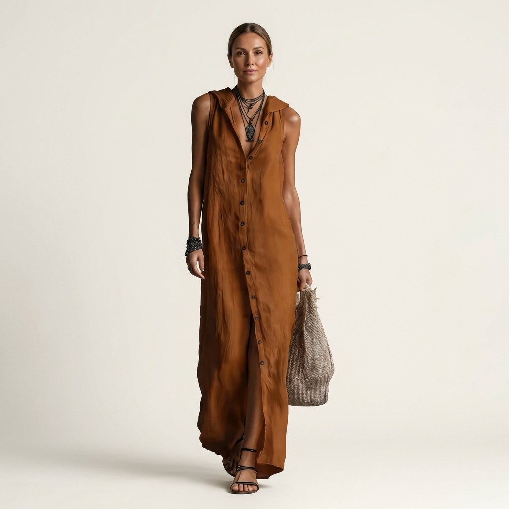 Mirabell | Hoodless, Sleeveless Maxi Dress with Button Placket