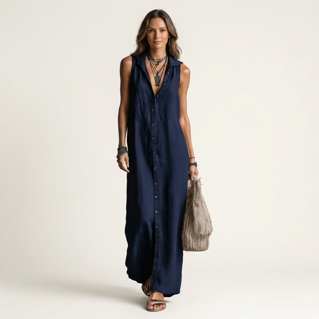 Mirabell | Hoodless, Sleeveless Maxi Dress with Button Placket