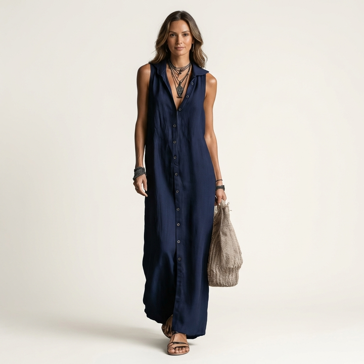 Mirabell | Hoodless, Sleeveless Maxi Dress with Button Placket