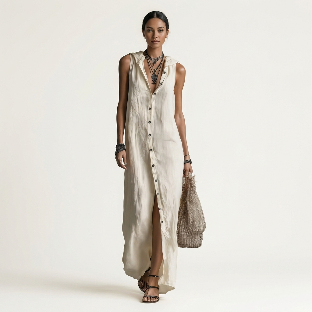 Mirabell | Hoodless, Sleeveless Maxi Dress with Button Placket