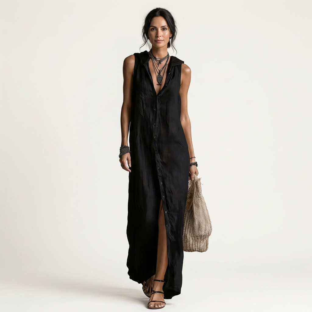 Mirabell | Hoodless, Sleeveless Maxi Dress with Button Placket
