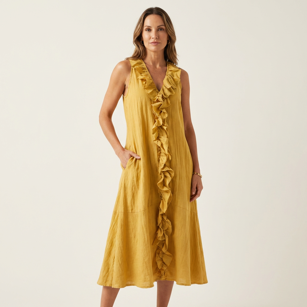 Vicky | Ruffled V-Neck Sleeveless Maxi Dress