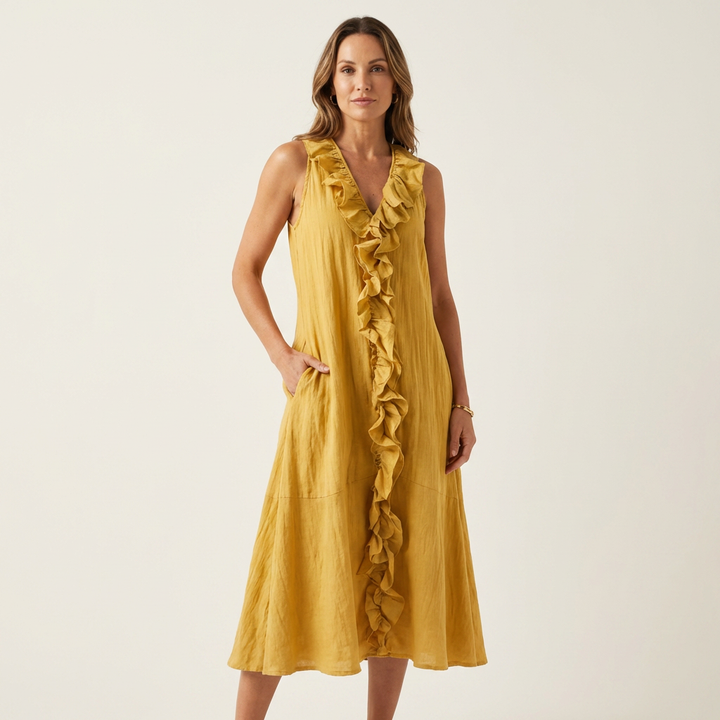 Vicky | Ruffled V-Neck Sleeveless Maxi Dress