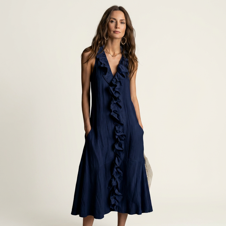 Vicky | Ruffled V-Neck Sleeveless Maxi Dress