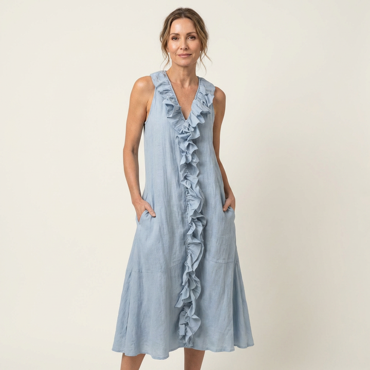 Vicky | Ruffled V-Neck Sleeveless Maxi Dress