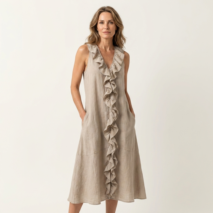 Vicky | Ruffled V-Neck Sleeveless Maxi Dress
