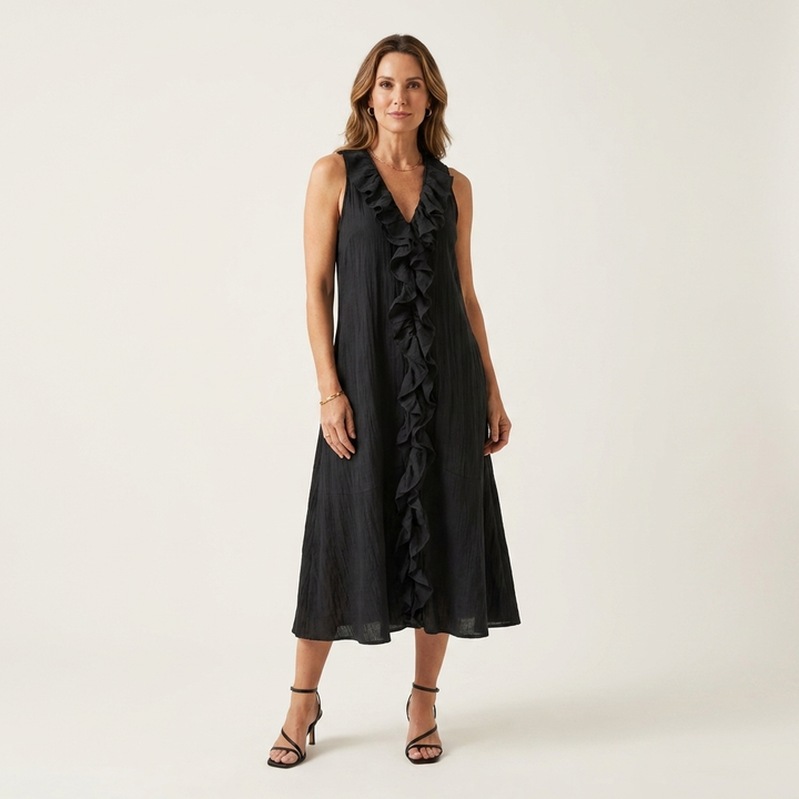Vicky | Ruffled V-Neck Sleeveless Maxi Dress