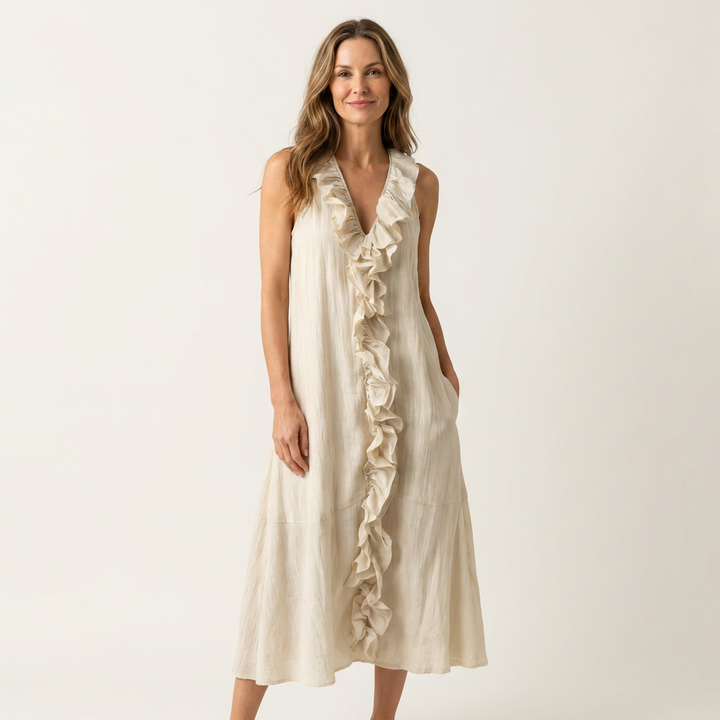 Vicky | Ruffled V-Neck Sleeveless Maxi Dress