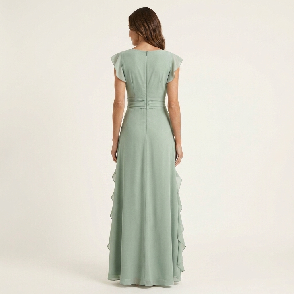 Nellyana | Wrap Style V-Neck Flounce Sleeve Cascading Ruffle Maxi Dress