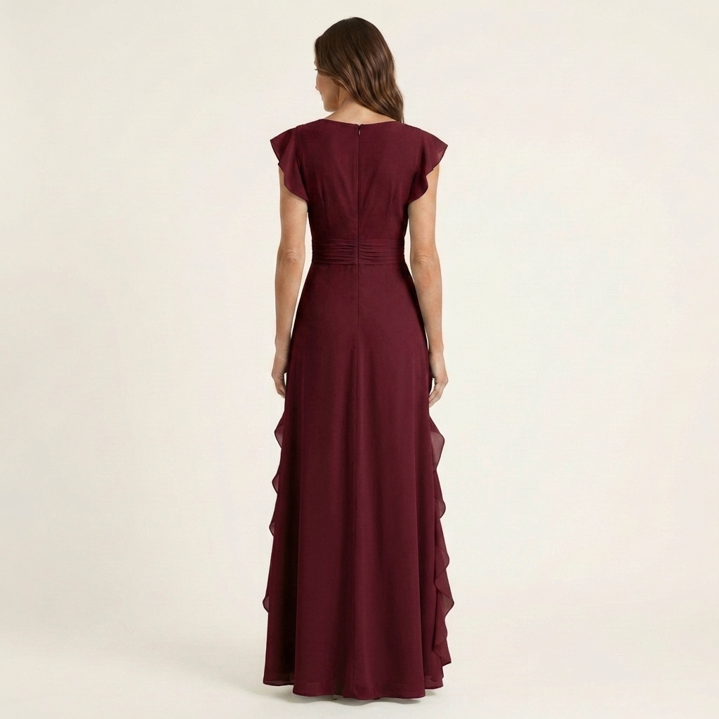 Nellyana | Wrap Style V-Neck Flounce Sleeve Cascading Ruffle Maxi Dress