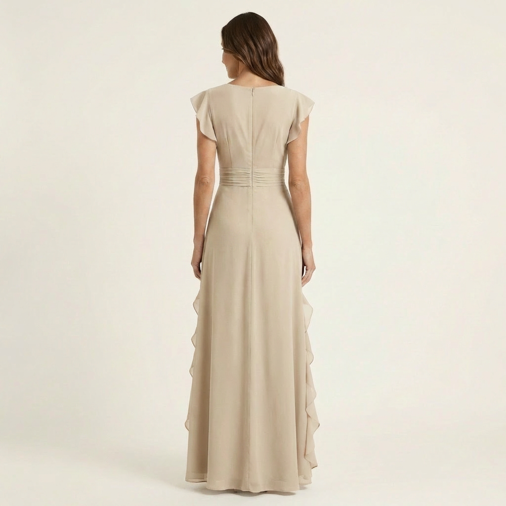 Nellyana | Wrap Style V-Neck Flounce Sleeve Cascading Ruffle Maxi Dress