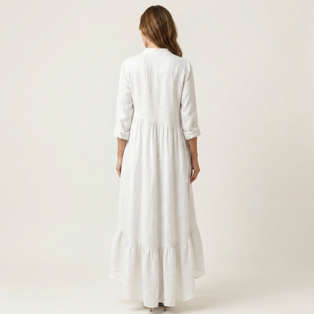 Jilana | Maxi Dress with Stand Collar and Button Placket, Ruffled Hem