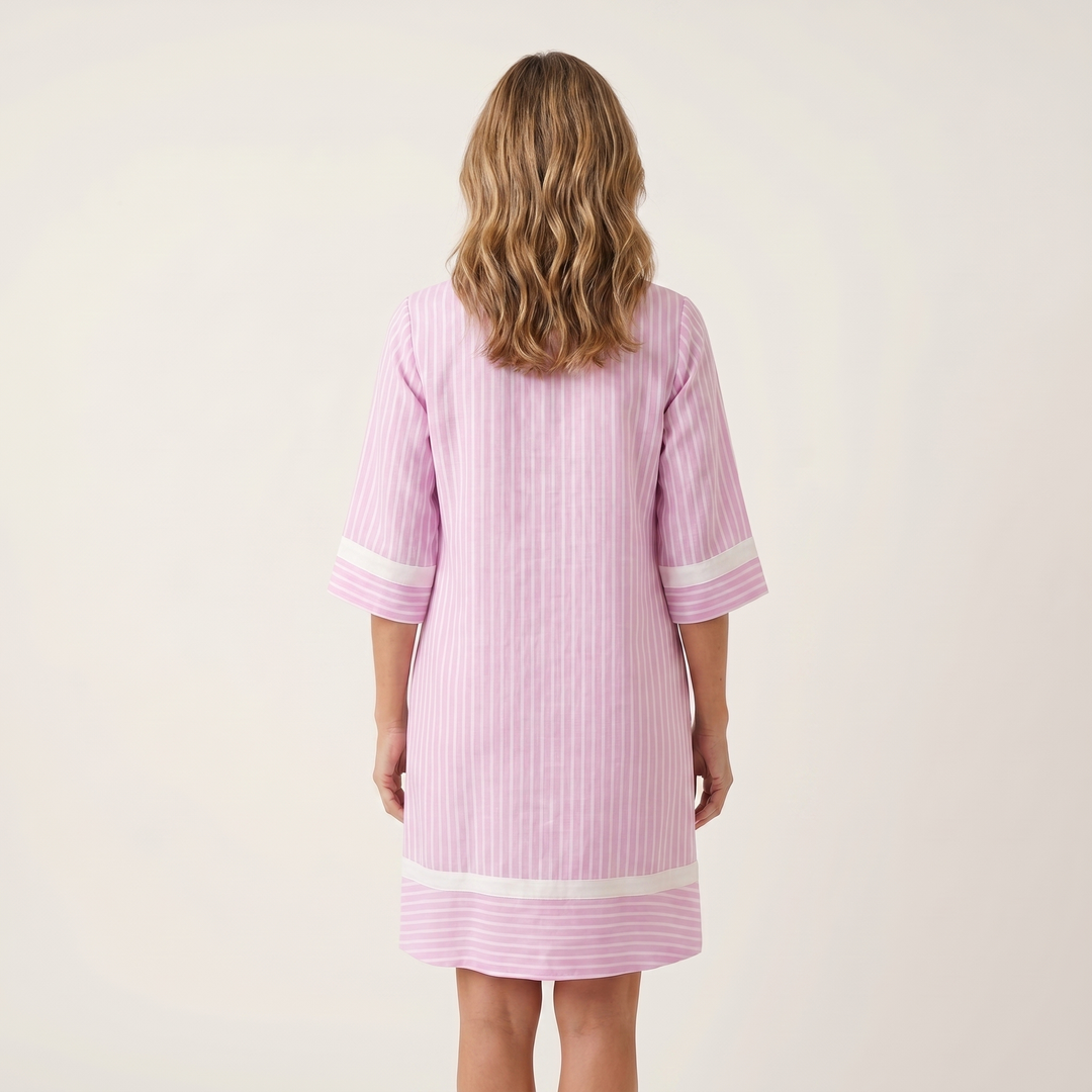 Sanina | Contrast Trim Striped V-Neck Shift Dress