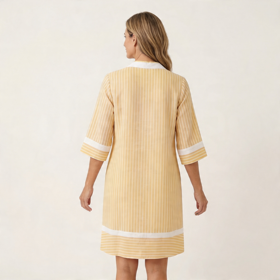 Sanina | Contrast Trim Striped V-Neck Shift Dress